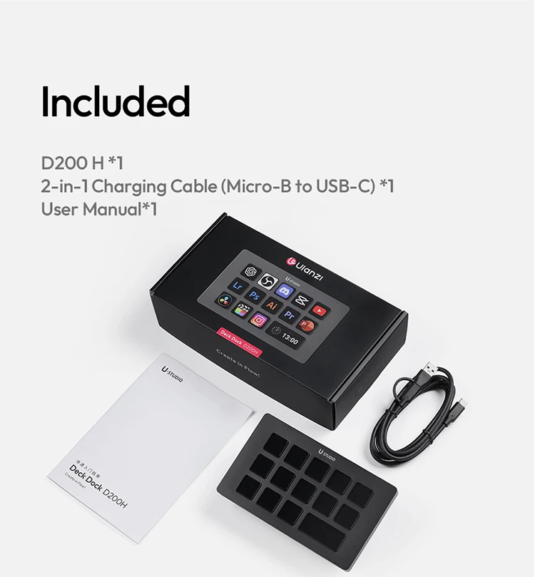 Ulanzi D200H D200 7 in 1 Stream Deck Controler Keyboard with 14 LCD Keys for OBS Live Youtube Content Creation Gaming Office