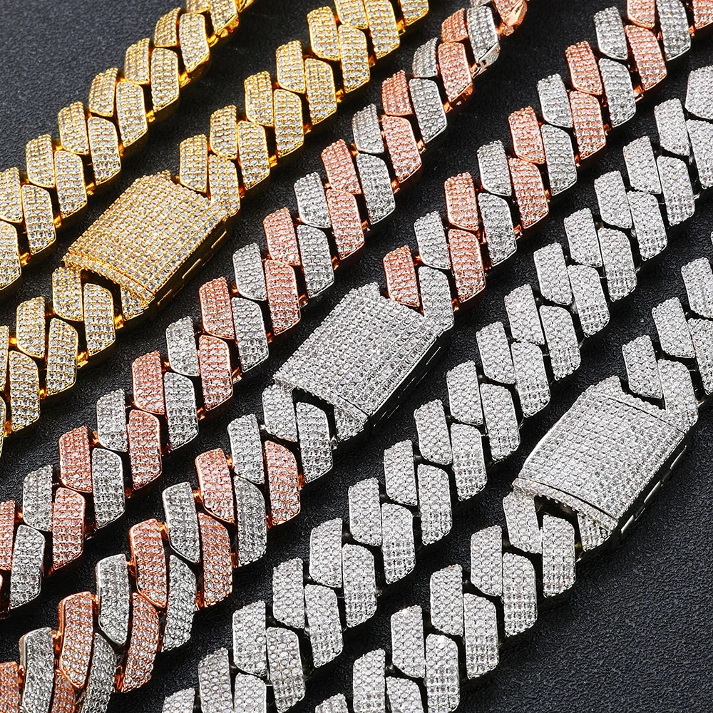 

NUOYA High-Quality Hip-Hop Jewelry 20mm Jewelry Ice Necklace Diamond Three Rows Of Zircon Thick Cuban Chain Men's Necklace