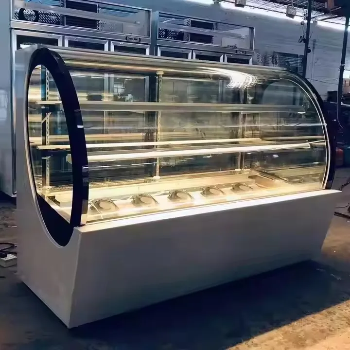 

Stainless Steel or Marble Cake Refrigerator Showcase Fridge Cake Bakery Display Case with Round Glass
