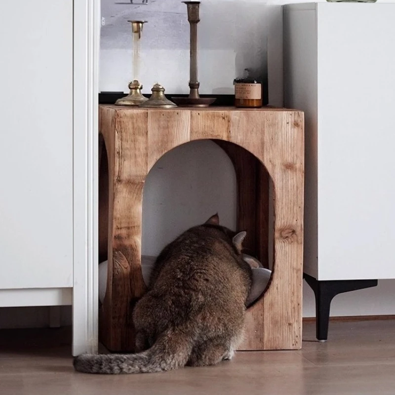 Shared coffee table cat nest Japanese style sofa side  solid wood square t creative corner  e bedside   old pine