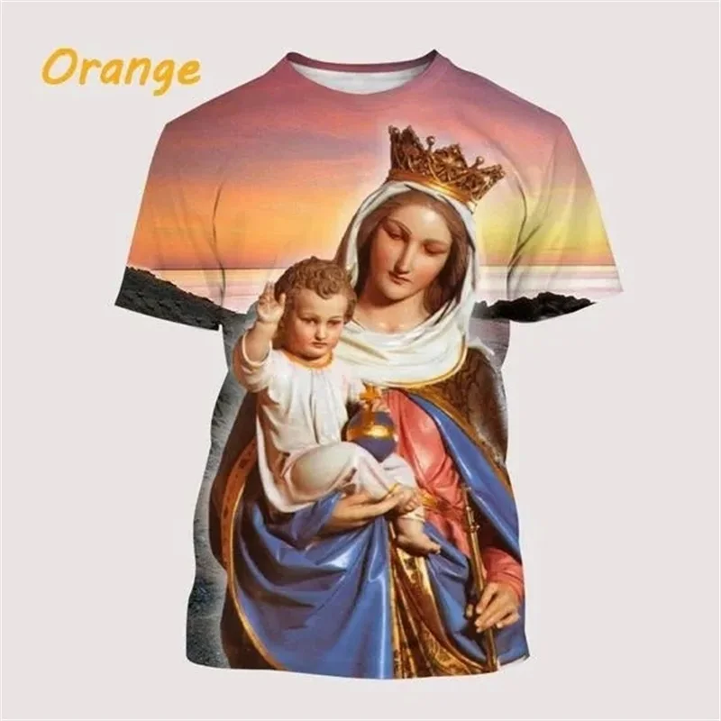 Guadalupe Virgin Mary Of Mexico 3D Print T-Shirt For Men Christian Our Lady Personality Tshirt Streetwear Short Sleeve Tee Tops