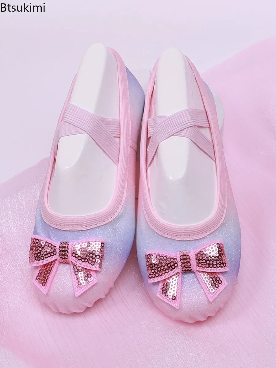 Girl Ballet Shoes Glitter Split-Sole Dance Slippers Toddler Kid Practice Shoes Flats Soft Lightweight Elastic Baby Dancing Shoes