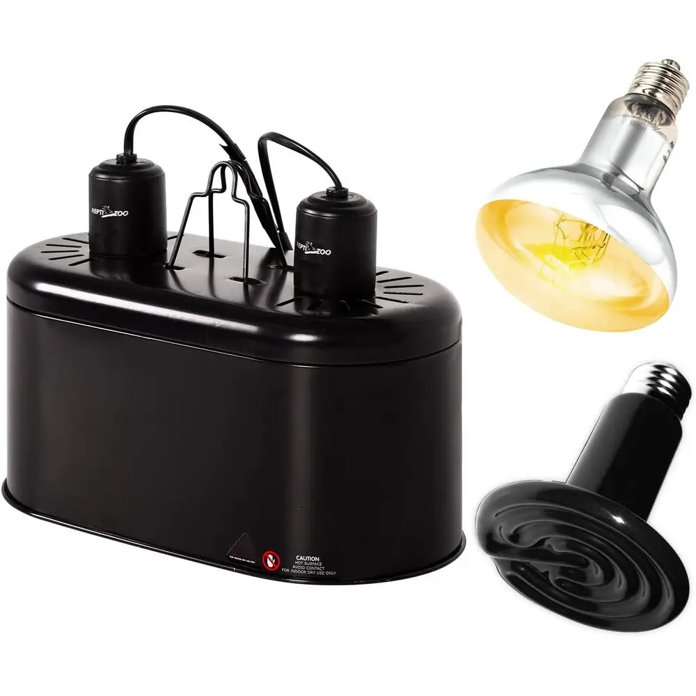 

Dual Reptile Light ixture, Reptile Heat Lamp Combo Pack Include 100W ull Spectrum UVA UVB Light Basking Spot Lamp Bulb & 100W Ce