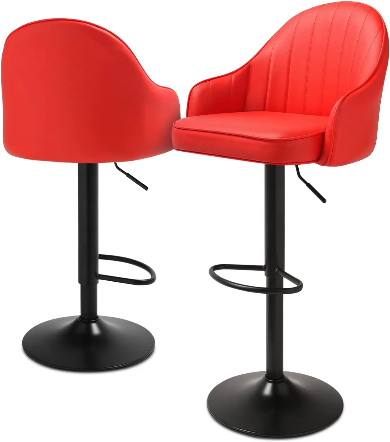 

PU Leather Shell Back Bar Stools Set of 2 Modern Swivel Upholstered Barstools with Padded for Pub Cafe Chair, Red