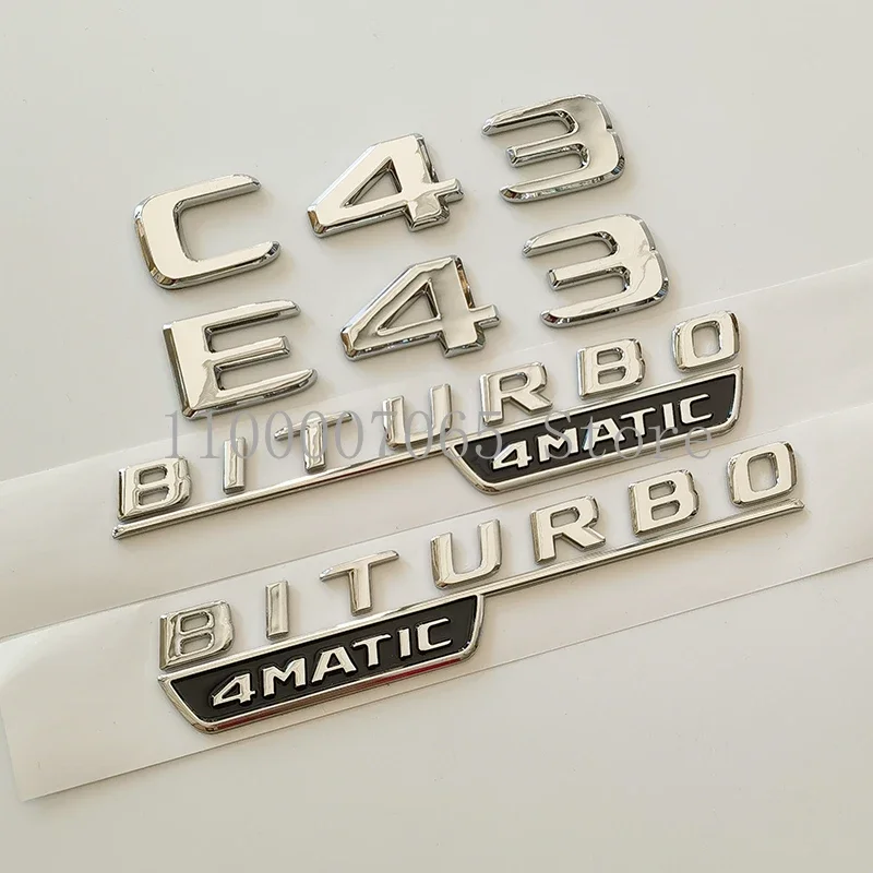 2017 Chrome Letters C43 E43 Biturbo 4matic Emblem for W204 W205 W212 W213 Car Fender Trunk Rear Logo Sticker