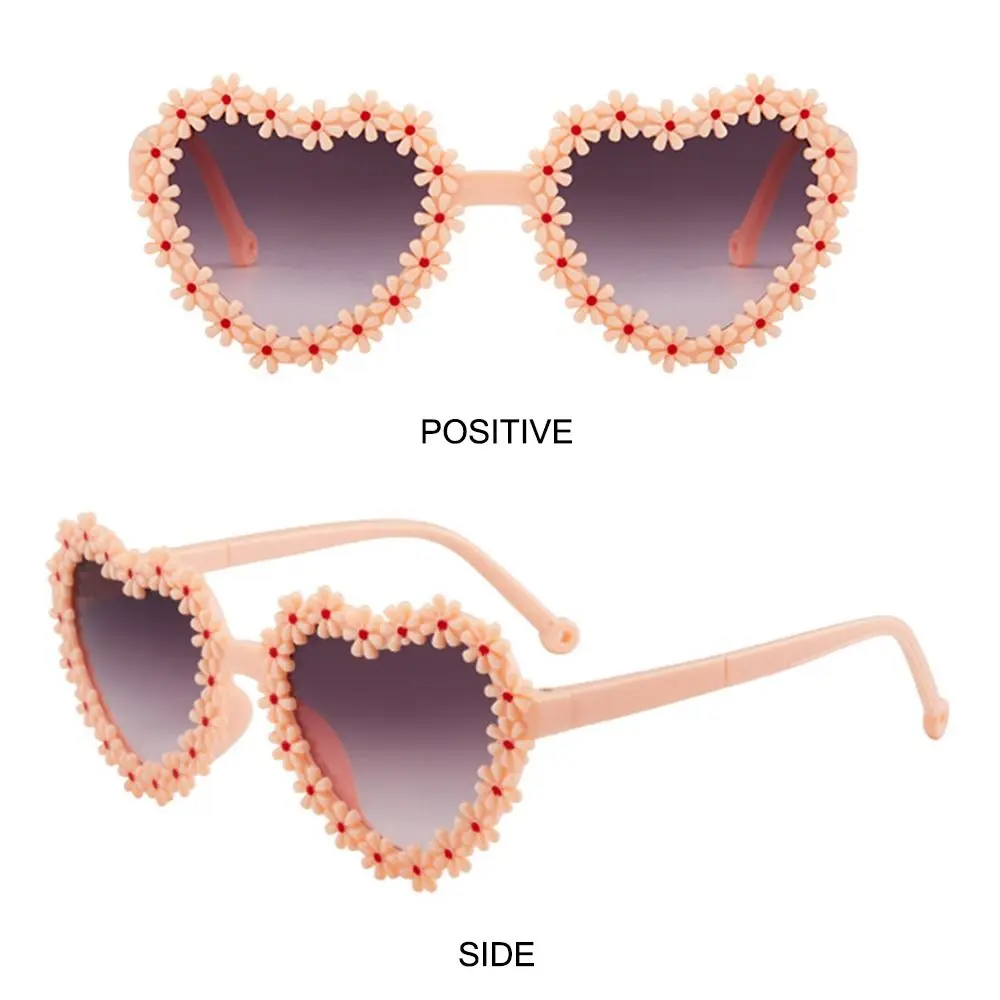 Sun Protection Kids Daisy Sunglasses Heart-Shaped Vintage Flower Sun Glasses 3-18 Years Disco Festival Party Glasses