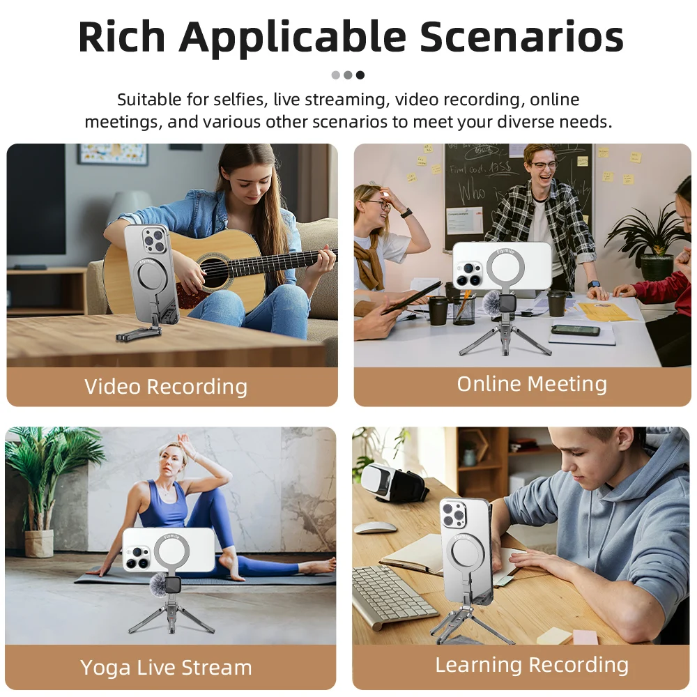 Flymile Magnetisches Selfie-Stick-Stativ für iPhone 16, 15, 14, 13, 12 Pro Max, faltbares Telefon, 1/4 Zoll Löcher, kompatibel mit MagSafe – Detail 11