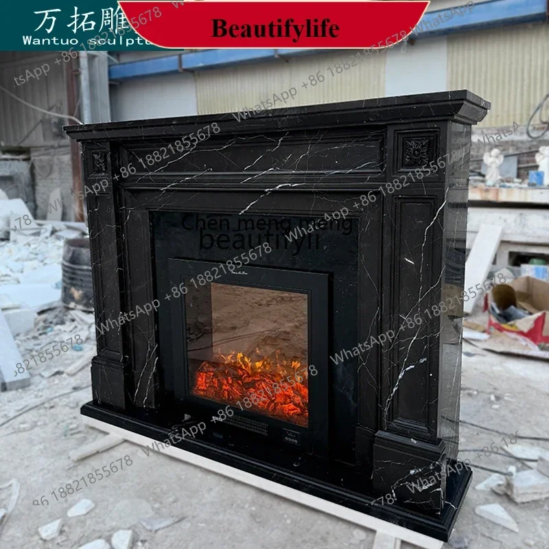 D178 Marble fireplace black and white root stone fireplace French American modern simplicity, stone carving