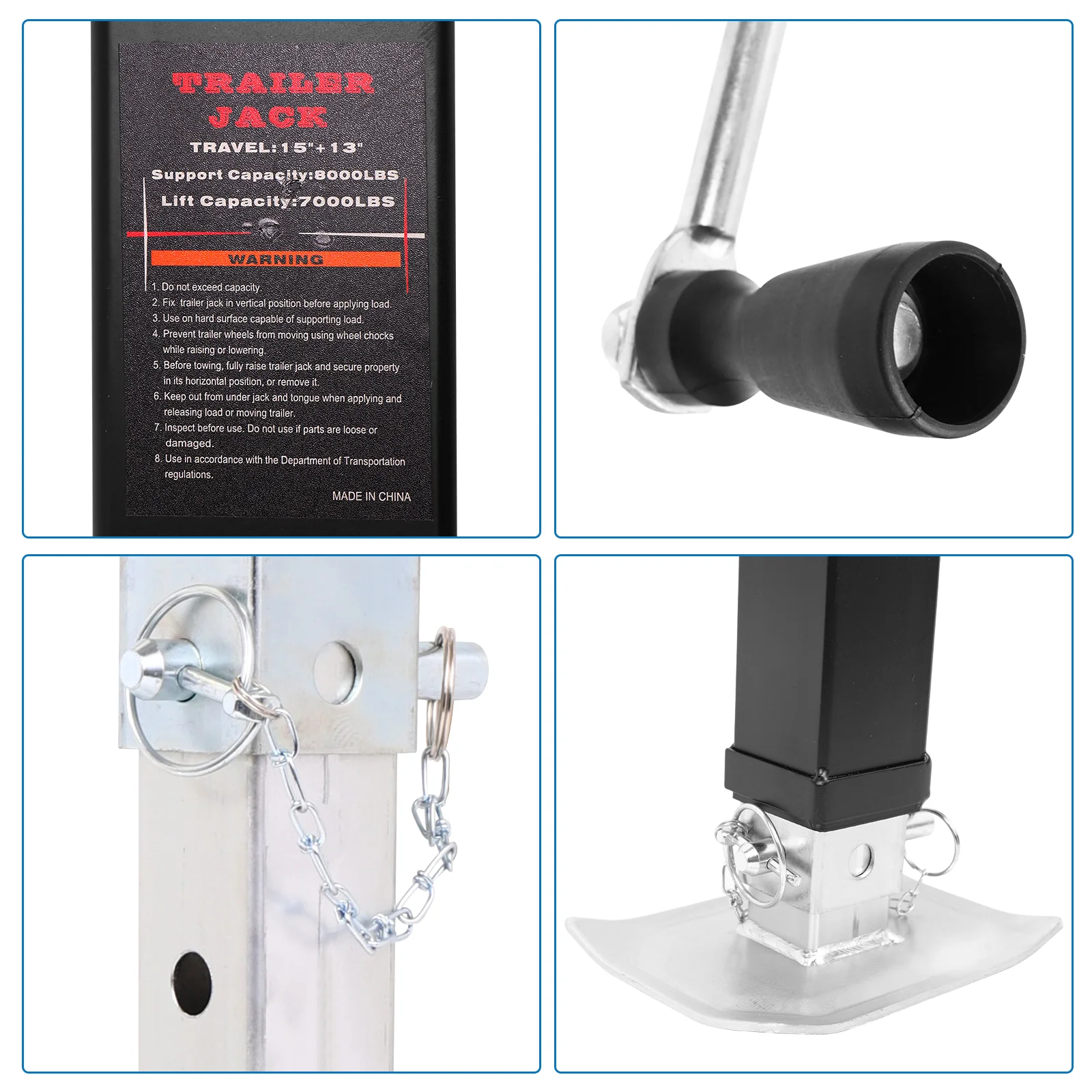 Heavy Duty Trailer Jack  Drop Leg 8000LBS Dropfoot Utility Trailer Jack Weld-On Sidewind Handle 8,000lb Capacity