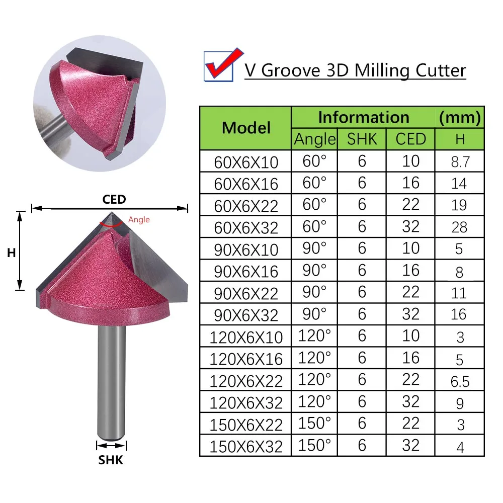 TIDEWAY 2pcs 90 Degree 6/6.35/12.7mm V Bit CNC Solid Carbide Router Bit 3D Wood MDF End Mill CNC Engraving Tools Milling Cutter