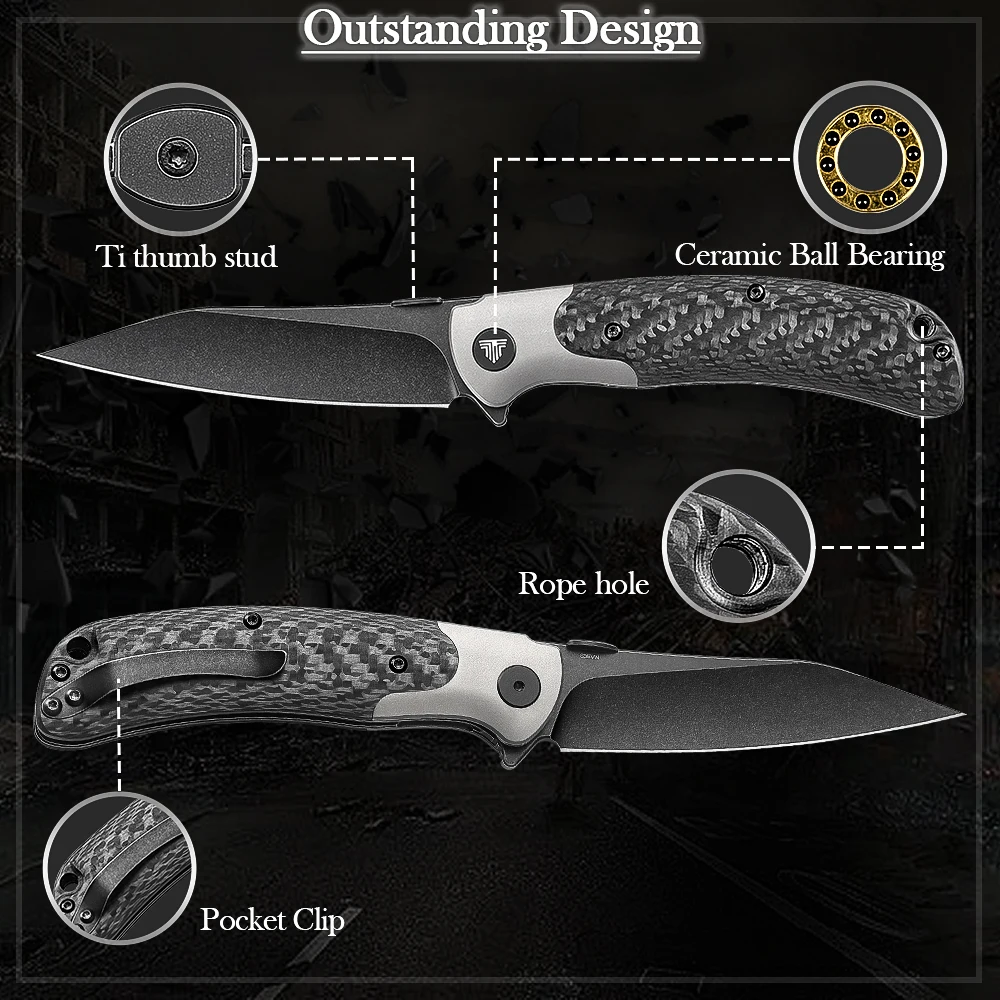 TRIVISA cuchillo plegable EDC S35VN titanio para camping y caza - imagen 2