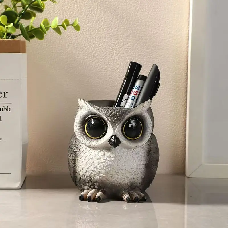 Owl Pen Holder Resin Craft Desktop Organizer Office Stationery Gift for Students Home Decor Birthday Present Novelty Collection