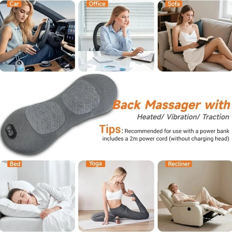 3 in 1 Lumbar Support Pillow with Adjustable Height for Bed Chair, Back Massager with Heat, Memory Foam Lower Back Massager - view 5