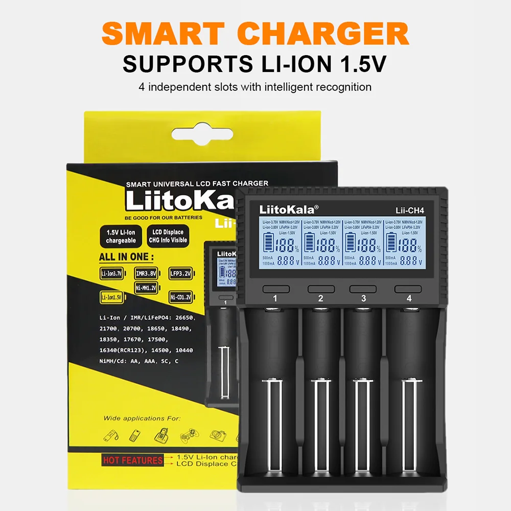 LiitoKala Lii-CH4 M4S 18650 LCD Multifunctional Battery Charger For 3.7V 1.2V 26650 21700 14500 18350 17500 AA AAA A C And Other