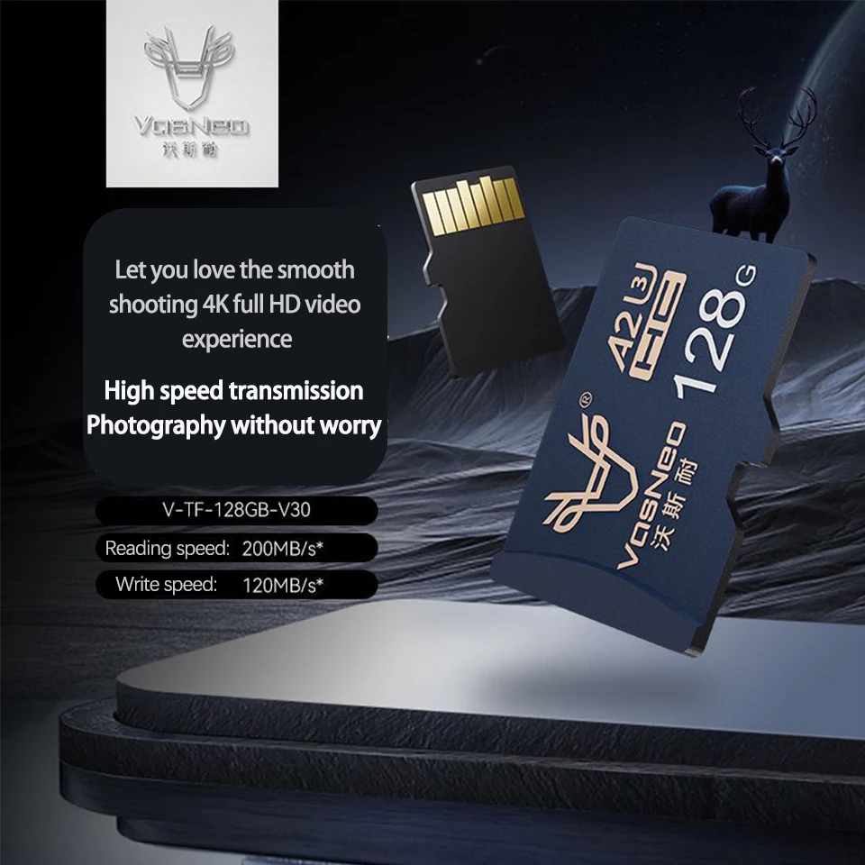 VasNeo TF 128G V30 High Speed Transfer Memory Card for Shooting 4K HD Video Supports Various Micro SD Device Storage Cards