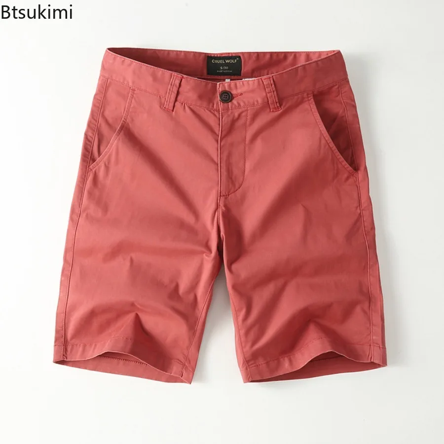 New 2025 Men's Summer 100% Cotton Solid Shorts Casual Business Social Elastic Waist Shorts for Men Solid Color Thin Beach Pants