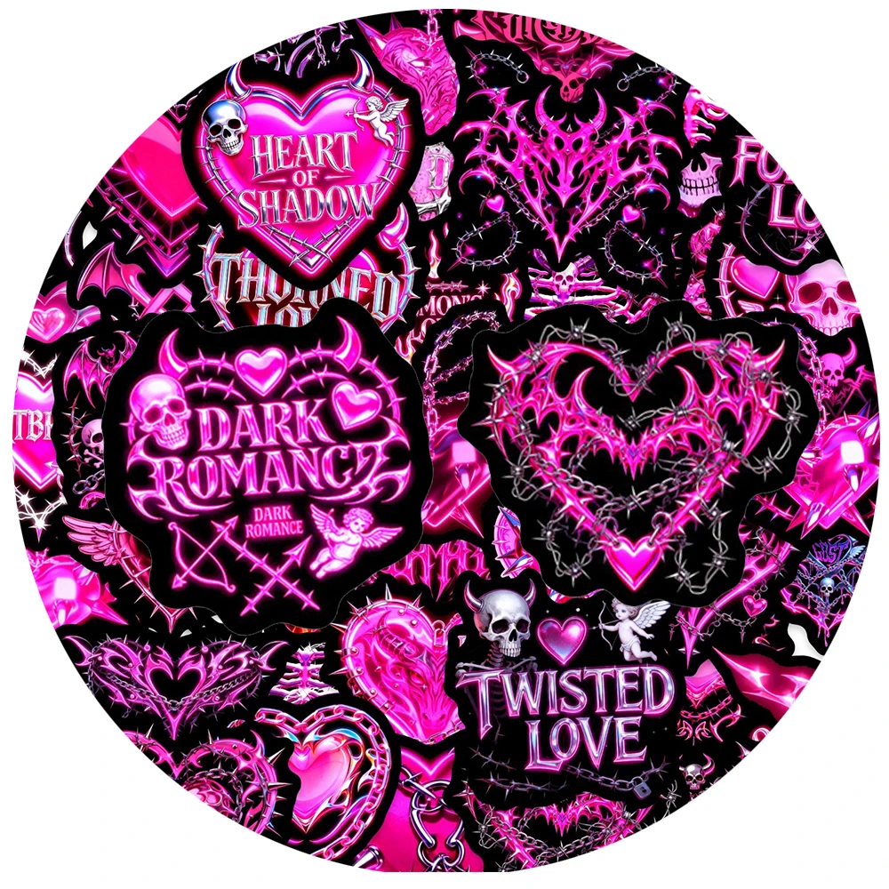 

10/30/50pcs Dark Gothic Style Pink Heart Stickers Cool Skull Cartoon Sticker Suitcase Notebook Phone Case Decals Decoration Gift