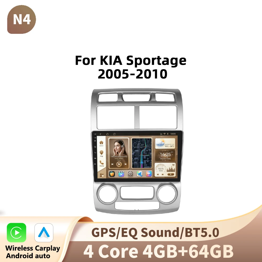 Podofo Draadloze CarPlay Android Autoradio Multimidia Video Player Navigatie GPS Voor KIA Sportage 2005-2010 2din WIFI Head Unit