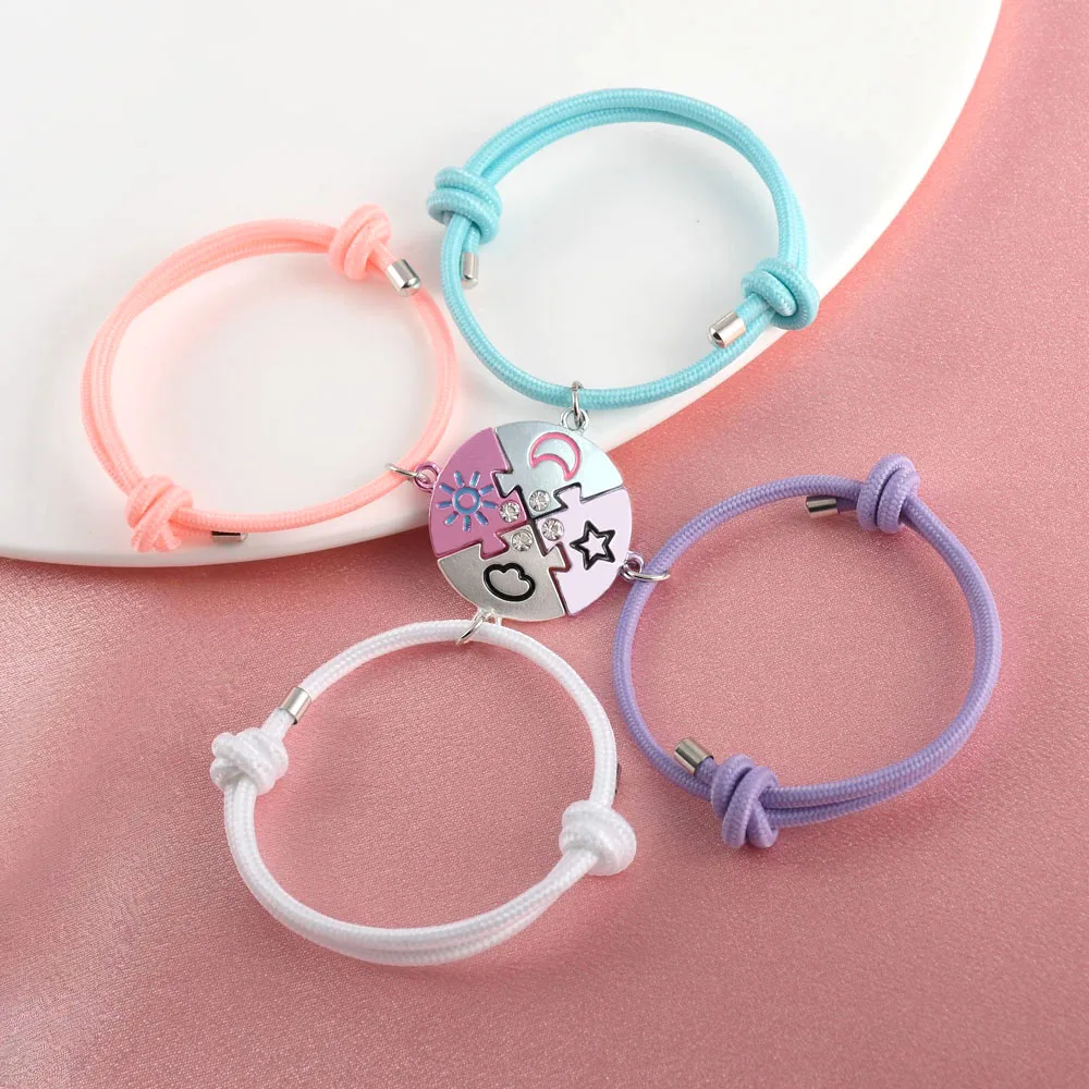 Juego de 4 Piezas de Rompecabezas de Estrellas de Colores, Luna, Sol y Nubes, Pulsera de Mejores Amigas, Joyería de Amistad, Regalos para Niñas