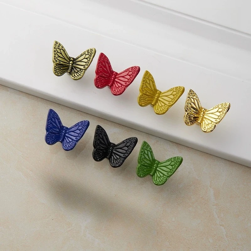 2pcs Retro Creative Fashion Colorful Butterfly-shaped Single-hole Handle Modern Minimalist For Cabinet/wardrobe