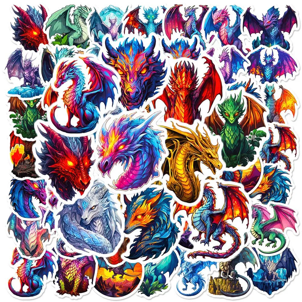 10/50Pcs Cartoon Cool Fire Wings Dragon Varied Stickers Pack for Kids Travel Luggage Notebook Laptop Decoration Graffiti Decals