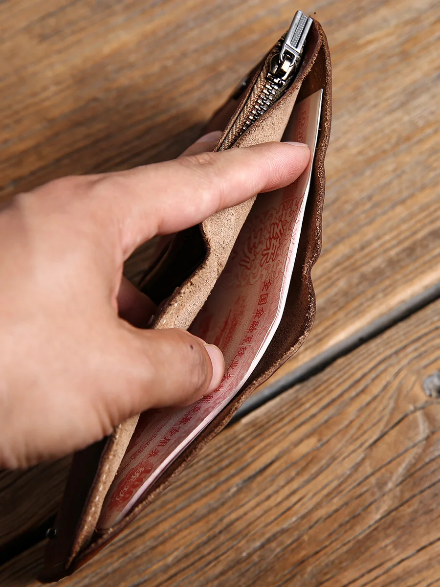 Vintage high-quality first layer cowhide men's wallet simple handmade designer luxury genuine leather ID cardholder coin purse