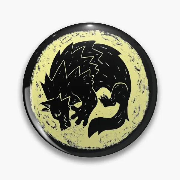 Woodcut Werewolf Yellow Moon  Soft Button Pin Cute Collar Creative Lover Brooch Lapel Pin Women Gift Decor Funny Badge Metal Hat