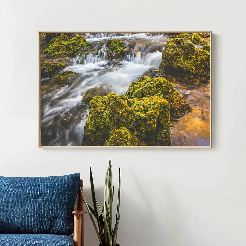 01 Clear Stream Water Strange Rock Beautiful Scenery Silk Cloth Poster Wall Art Home Decoration Gift