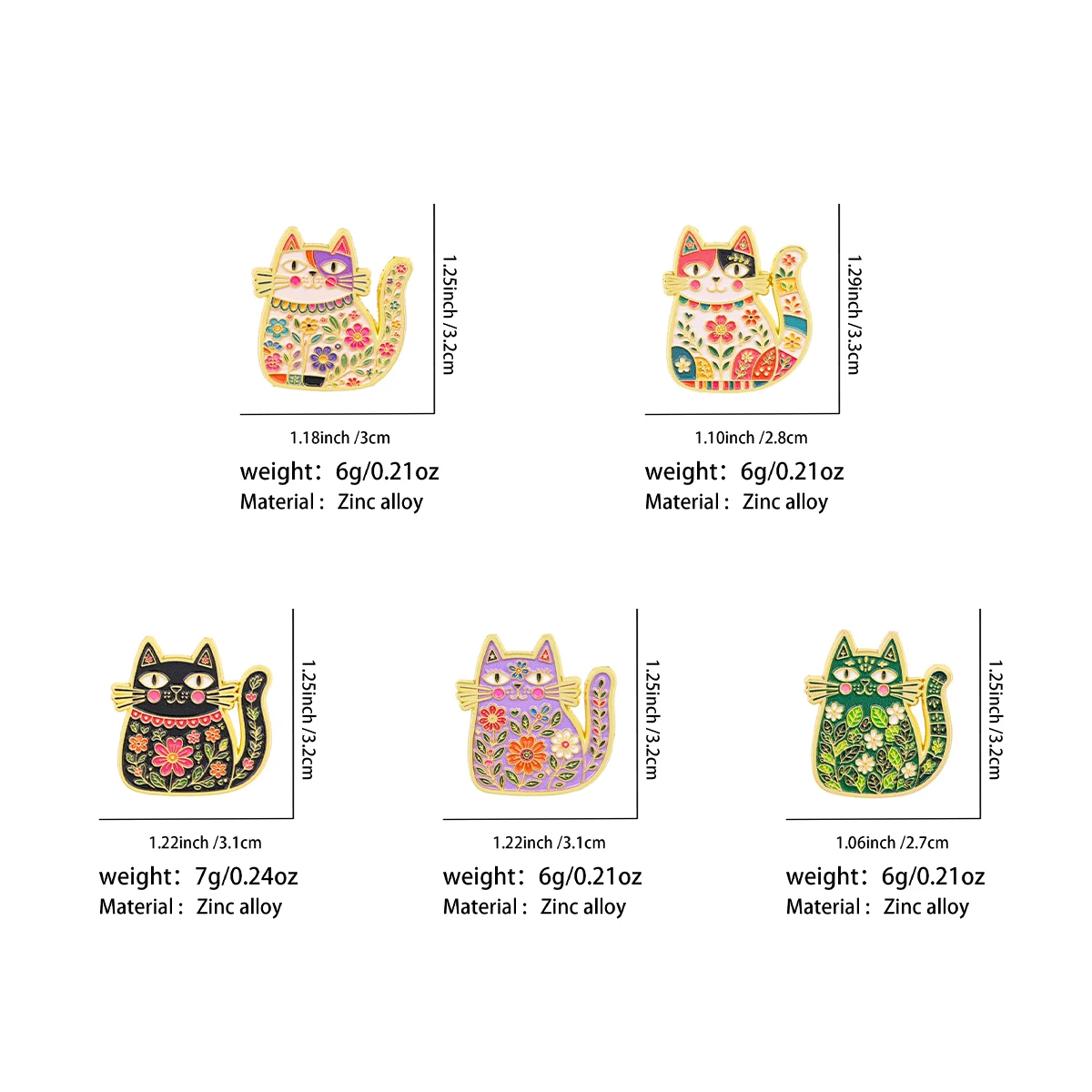 5pcs/set Floral Cat Enamel Pins Cute Style Flower Cat Lapel Brooch Badge for Backpack Jacket Clothing Jewelry Gift