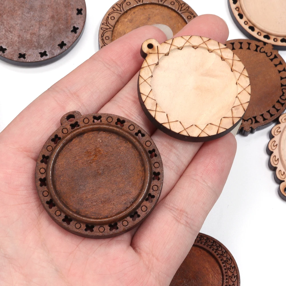 5pcs/lot Wood Cabochon Settings Blank Cameo Pendant Base Trays Wooden Pendant Base For DIY Jewelry Making Earrings Necklace