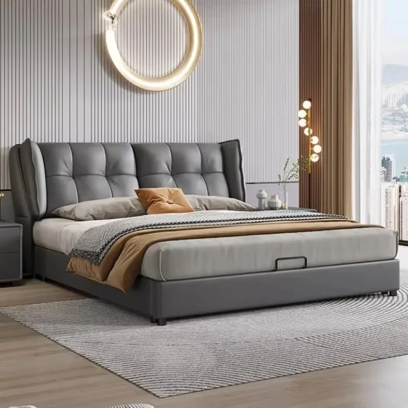 European Style Bed Frame Storage Headboard Modern King Bed Frame Queen Size Bedroom Nightstands Cama Moderno Lujo Home Furniture