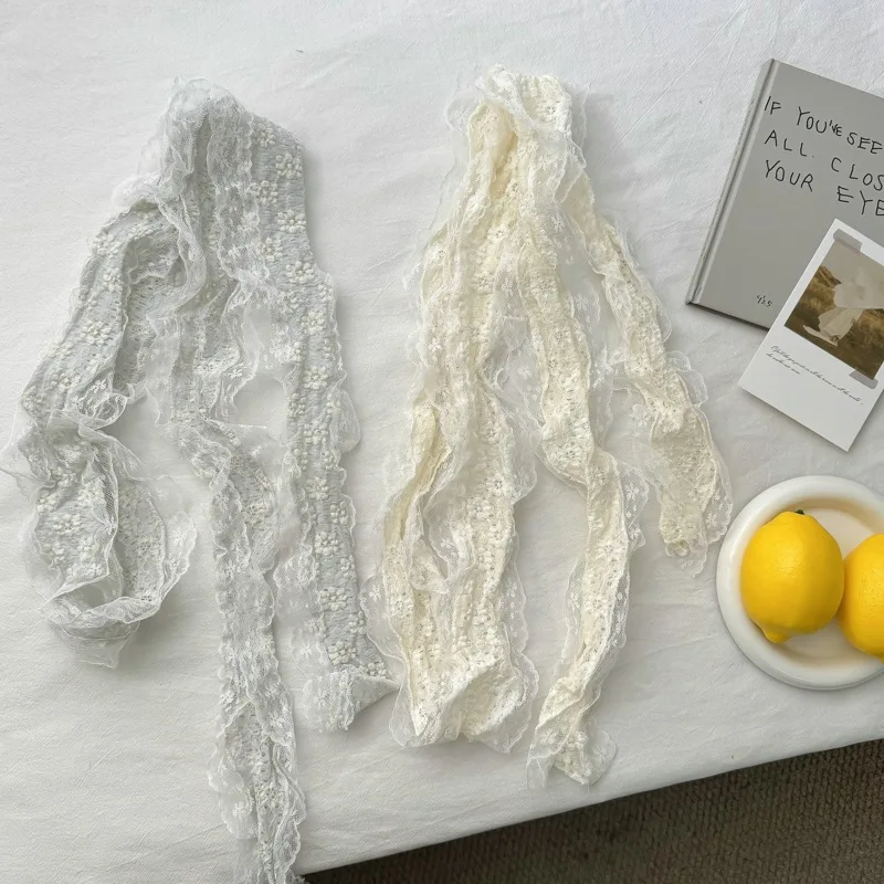Summer Autumn Decorative Wraps for Women 200cm White Lace Long Slim Wraps