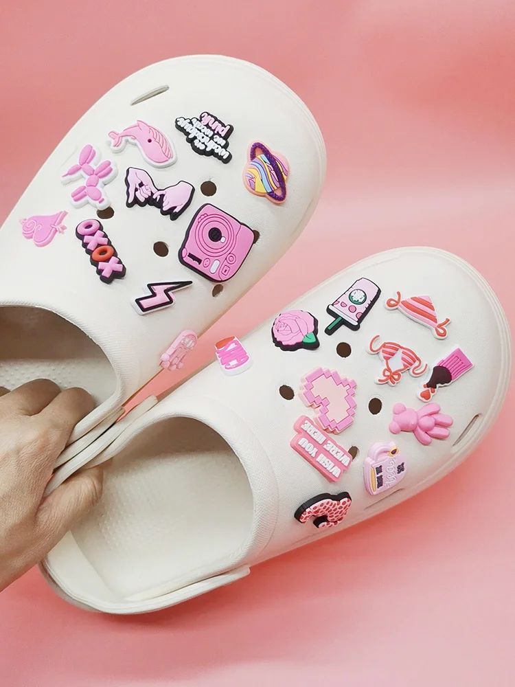 Cute Pink Series Cartoon Shoe Sharms Diy Clog Shoes Decorations PVC Buckle Decor Funny Shoes Accessories Adult Kids Party Gift