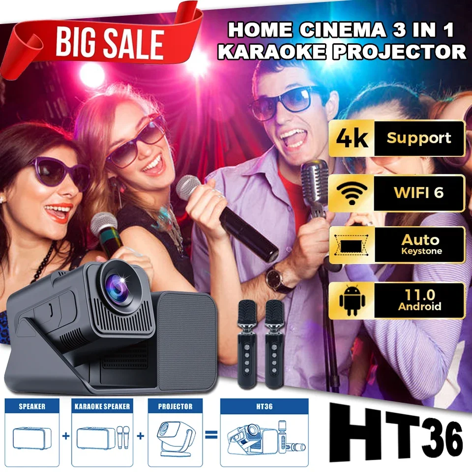 

Smart Mini Projector 4K Android11 1080P Native 1280*720P WIFI6 BT5.0 Outdoor Portable 180°Rotable Cinema Beam Home KTV Projector