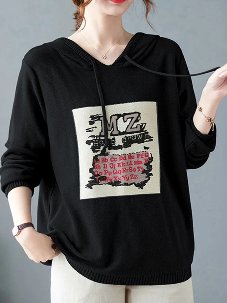 Suéter F de Tricô com Capuz Moderno, Solto, Tamanhos andes, Csa Base, Top Curto, Estilo Casual para o Dia a Dia, ...