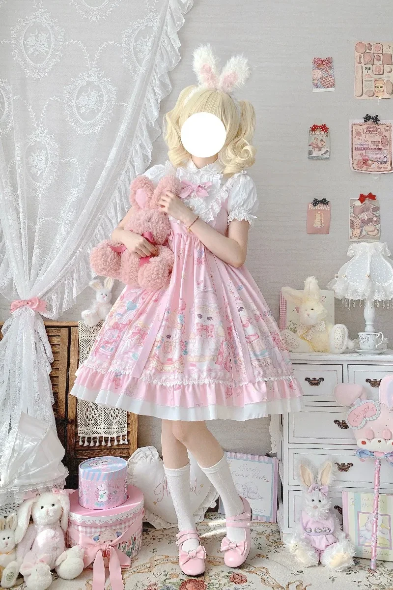 

S-4XL JSK Lolita Dress Japanese soft girl Kawaii sweet Sleeveless Cute print jsk suspender Girly Baby Doll Dresses Clothing