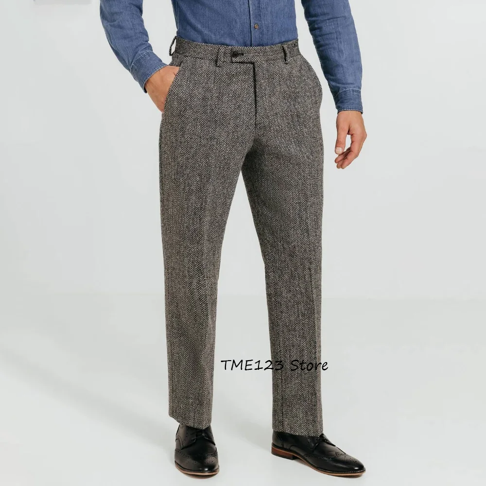 

Business Casual Classic Men's Pants for Man Vintage Herringbone Fabric Straight Leg Trousers Work Trouser Tailoring Clothing