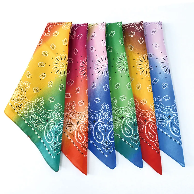 Fashion Hip Hop 100% Cotton Men Bandana Square Scarf Double Cashew Gradient Color Paisley Headband Street Dance For Women Hijab