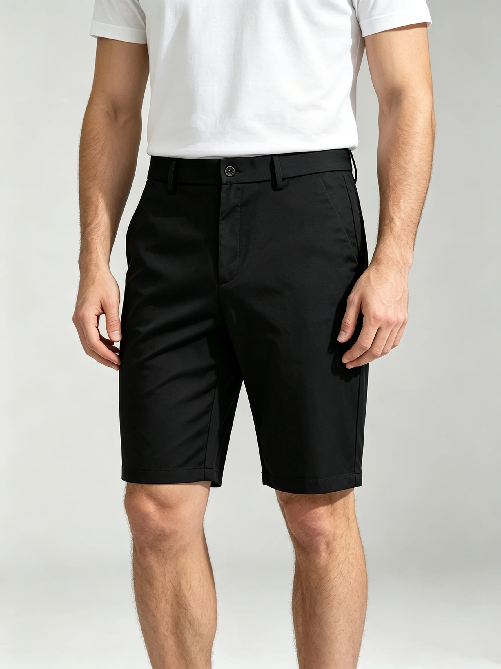 Men Black Straight Chino Shorts Wrinkle Resistant Stretch Knee Length Casual Dress Shorts Business Office Summer Formal Short