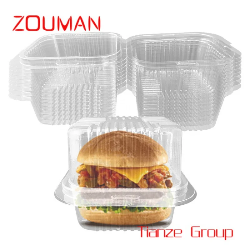 Custom , Takeaway Fast Food Clamshell Containers Food Packaging Plastic Pet Transparent ROSIN Hamburger Packaging Box