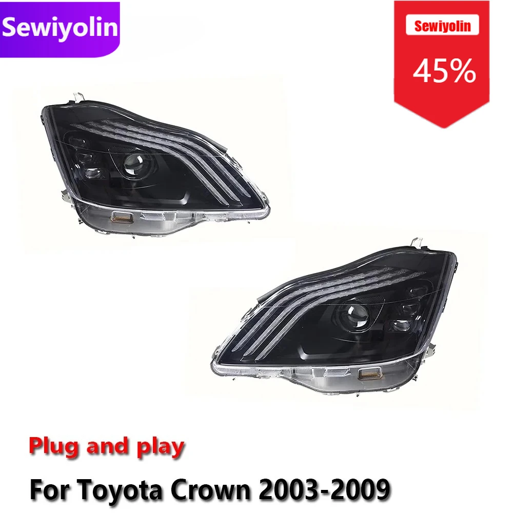 

Автомобильные светодиодные фары DRL в сборе для Toyota Crown 2003-2009, противотуманные фары DRL, стоп-сигнал поворота Plug and Play
