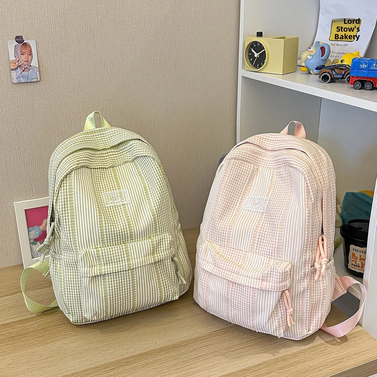 Lightweight Large Capacity Plaid Backpack for Girls Students Simple Fashion Double Shoulder Bag Nylon Material Summer New Arr...