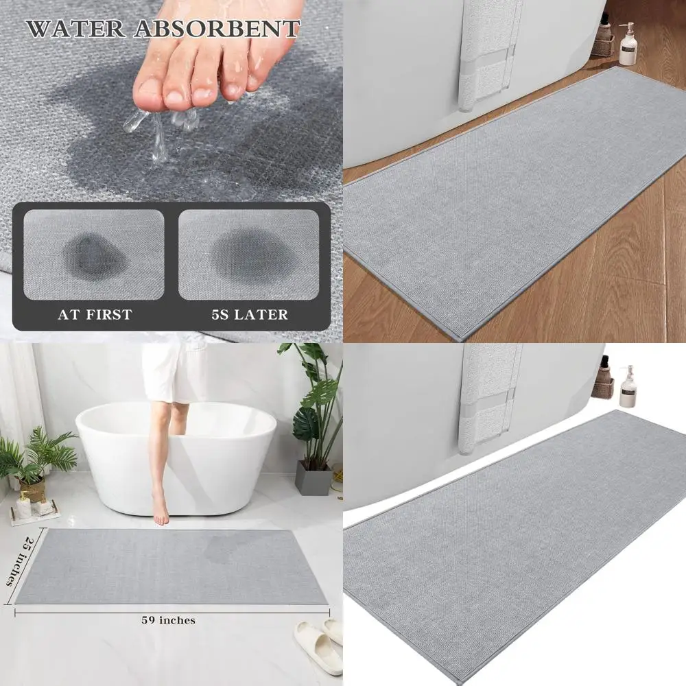 

Большой быстросохнущий противоскользящий коврик для ванной комнаты 59x25 дюймов, светло-серый