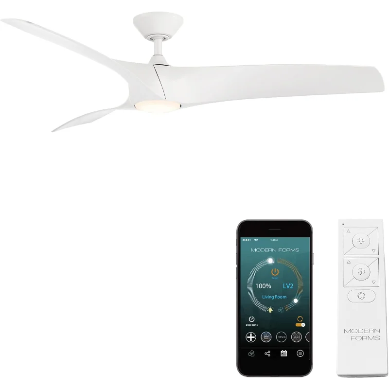 

Zephyr Smart Внутренний и наружный потолочный вентилятор с 3 лопастями, 52-дюймовый матовый белый цвет с регулируемой светодиодной подсветкой CCT 2700K-3000K-4000K-5000K