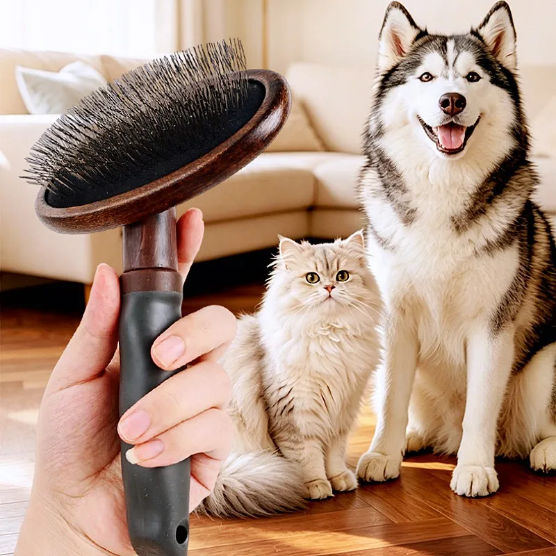 Cepillo de madera masajeador con mango cómodo para perros y gatos - imagen 5