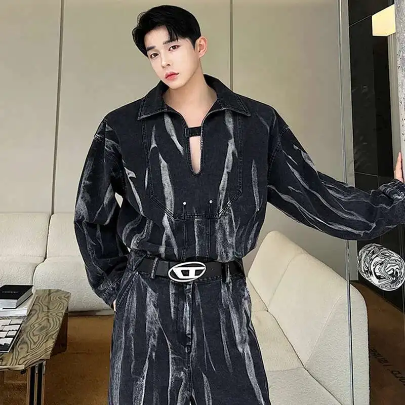 LUZHEN Tie Dye Design Two Piece Set Men Fashion Pullover Tops Straight Pants 2025 Elegance Handsome Light Luxury Clothes LZ6092