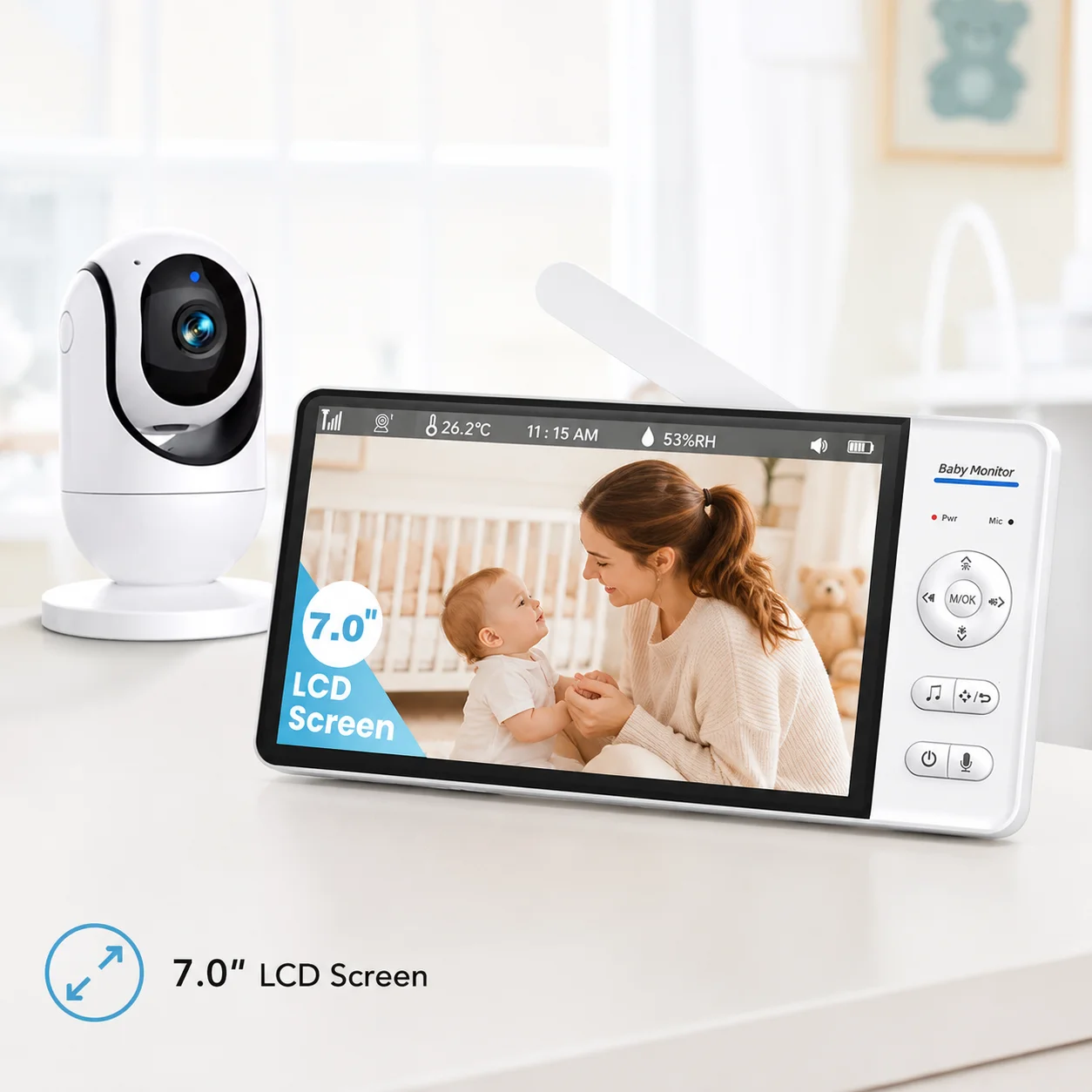 Babyphone mit Kamera und Audio 7 Zoll Großer Bildschirm Digitaler Videomonitor Zwei-Wege-Kommunikation Nachtsicht Temperaturanzeige Beruhigende 8 Schlaflieder 355 ° Schwenk-Neige-Babykamera mit Elternbildschirm für Neugeborene, Säuglinge, Kinderzimmer und Zuhause – Detail 6