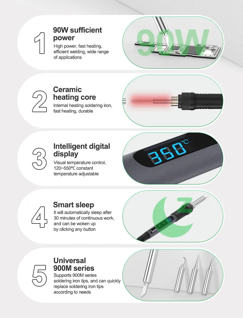 RELIFE 936 90W شاشة ديجيتال ذكية مكواة لحام محمولة 120 ~ 550 ℃   قابل للتعديل يدعم أطراف مكواة لحام سلسلة 900M
