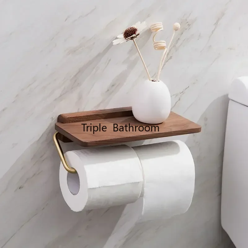1 Pc Stainless Steel Black Walnut Tissue Holder Wall Mounted Tissue Holder Punching Installation Toilet Bathroom Accessories