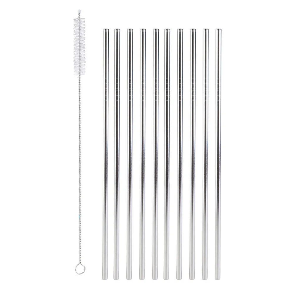 

11Pcs Reusable Stainless Steel Straw Set Straight Drinking Straws for Juice Soda with Cleaning Brush Sustainable Non Leaching
